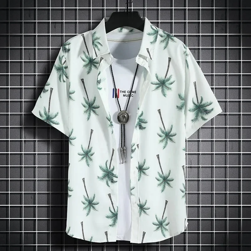 Hawaiian beach shirts Men's short-sleeved casual shirts Seaside vacation quick-drying clothes Loose floral tops 3