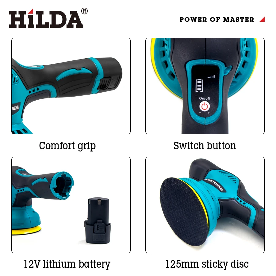 HILDA 12V Cordless Car Polisher Wireless Car Beauty Waxing Auto Paint Care Furniture Polishing Machine Auto Washing
