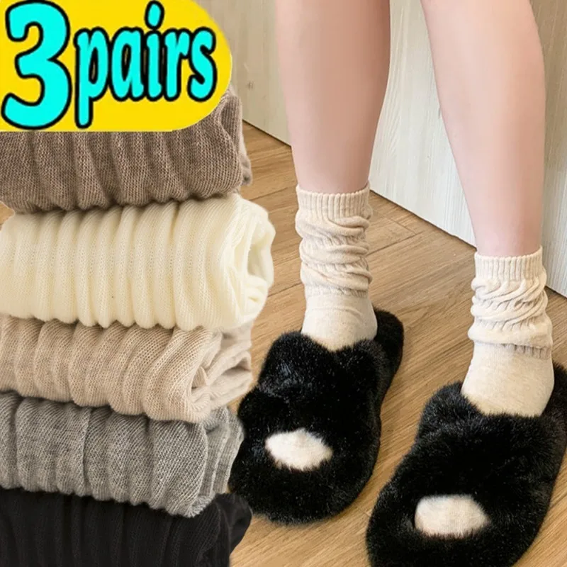 

Cotton Socks Autumn Winter Women Girls Solid Color Lolita Style In Tube Socks Cute Vintage Loose Long Socks Fashion Accessories