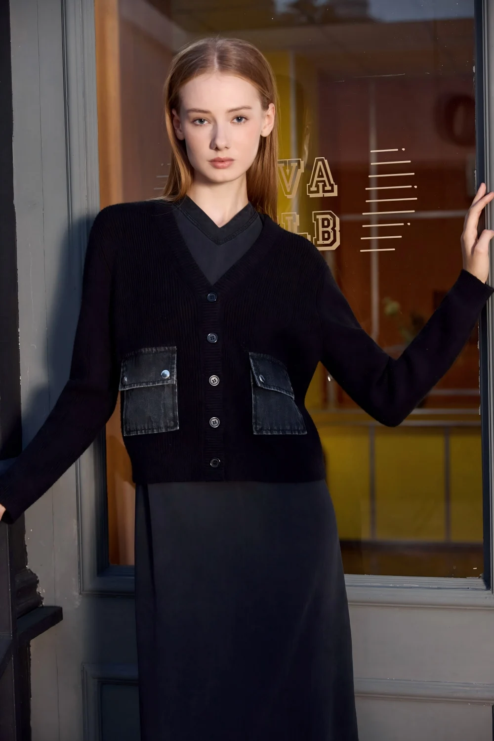 V-neck Denim Dress  Knitting Cardigan - Womens AutumnWinter Modal Shirt