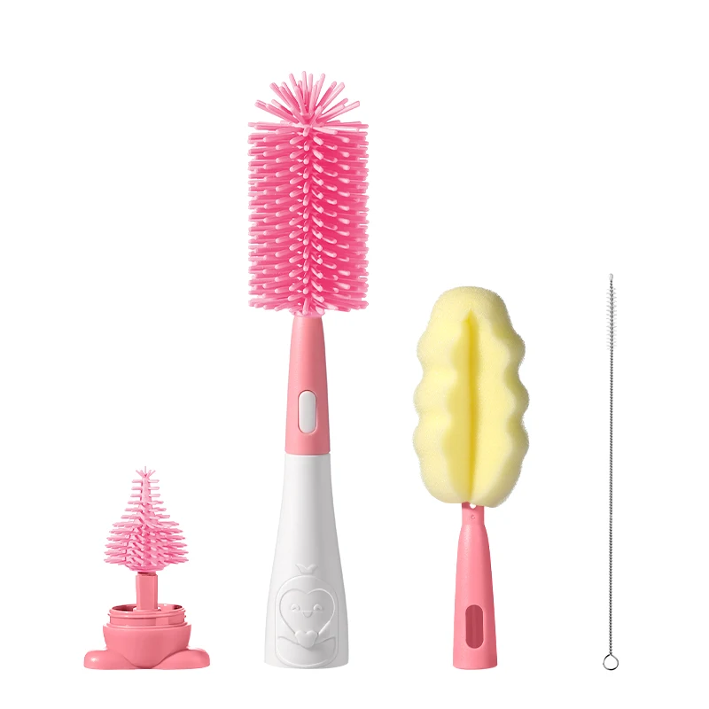 Bottle Brush 3 in 1 Penguin Silicone Baby Bottle Brush Set Stand Hidden Type Nipple & Straw Brush for Bottles Cups Vacuum Flask