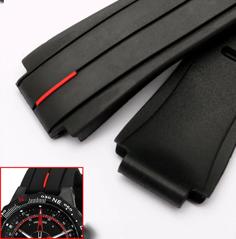 Timex Black Waterproof Silicone Sports Strap - High Quality Rubber Band, 24mm