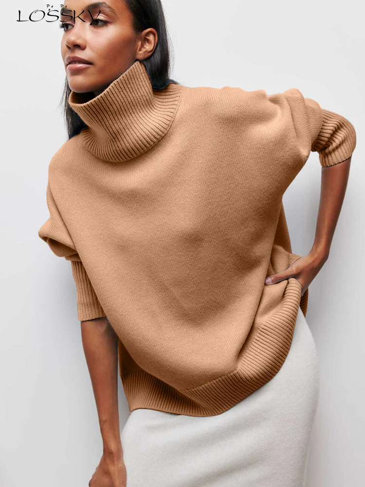 TurtleneckKnittedSweaterforWomenLongSleeveTopsCasualPulloversWinterJerseysKnitwear