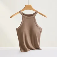 Haut Camisole à col licou fileté avec soutien-gorge intégré, haute élasticité, écharpe ajustée, bonnet fixe, sous-vêtements respirants pour femmes 6