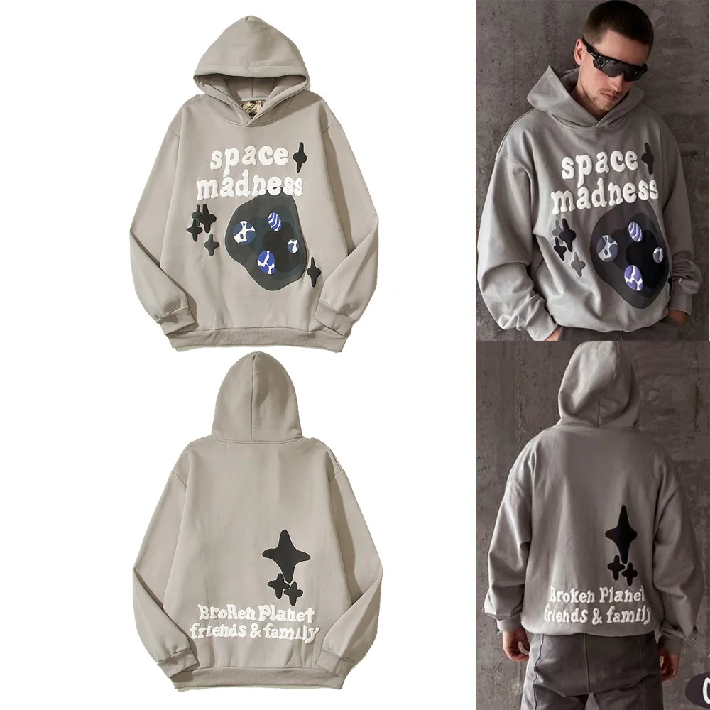 

Space Madness Foam Print Hoodie Men Women Kanye Harajuku High Street Winter Cotton Hooded Loose Casual Sweatshirts Khaki Gray