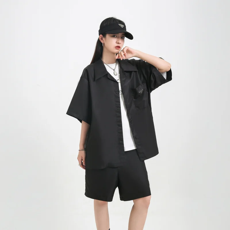 Women's Short Sleeve Shirt Sets, Oversized Streetwear, Loose Button Blouse and Casual Shorts, Summer Fashion, 2021, 2 Pcs