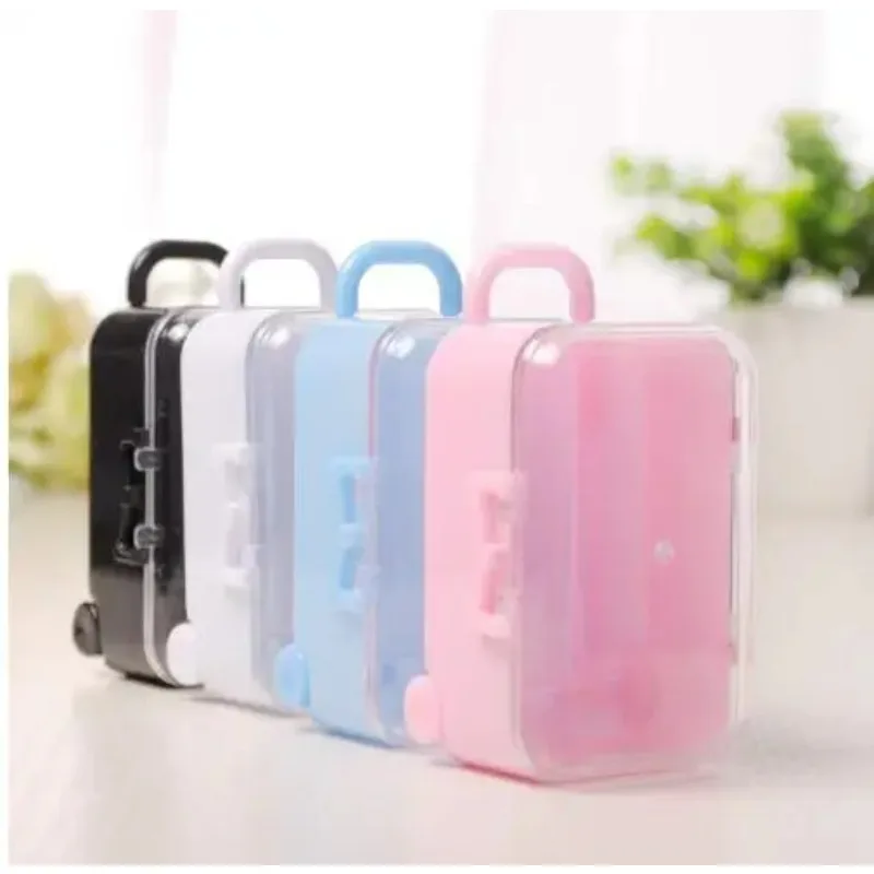 

60pcs Creative Square Colorful Plastic Chocolate Sweet Favor Box Mini Trolley Case Shape Small Objects Storage Jar Container