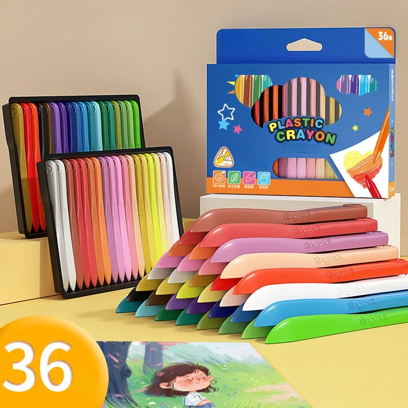 Plastic Wax Pen 12/18/24/36 Colors for 6 Years Old + Children Drawing Without Dirty Hands Washable and Erasable School Supplies