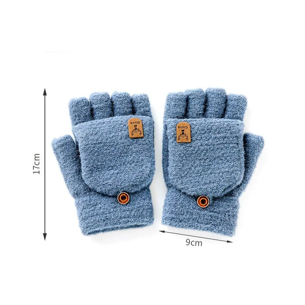 Unisex Knitted Winter Warm Thicken Half Finger Gloves Flip Mittens Fingerless Gloves
