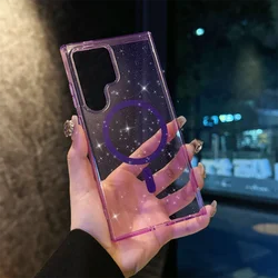 Magnetic Glitter Sparkle Transparent Phone Case - Black - Galaxy S23 Ultra (Purple)