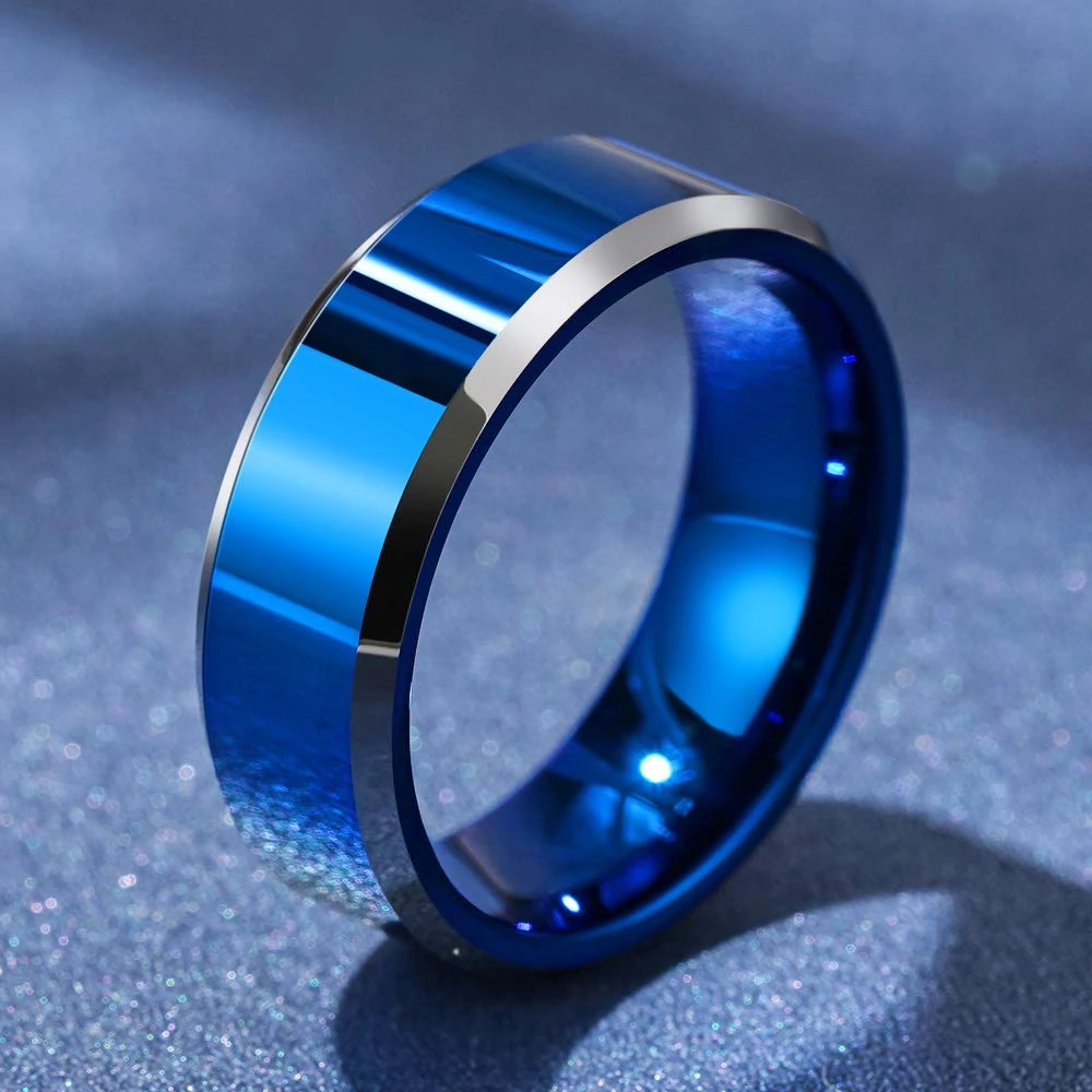 Anillos acero titanio azul para hombre y mujer, joyería Simple de 8mm con acabado mate, para boda, envío directo| | - AliExpress