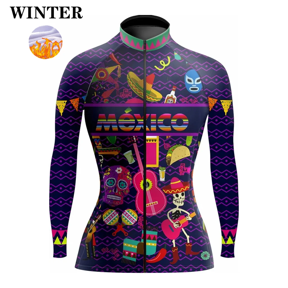 thumbnail image 1 of Jersey de ciclismo de manga larga para mujer, nuevo estilo de México, ropa de equipo de polar fino e invernal para primavera y otoño, maillot de ciclismo para mujeres, 1 of 5