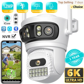 BESDER 6K 12MP HD Three Screen WIFI IP Camera Outdoor Three Lens Ai Human Detection Waterproof CCTV Video Security Camera iCsee 1