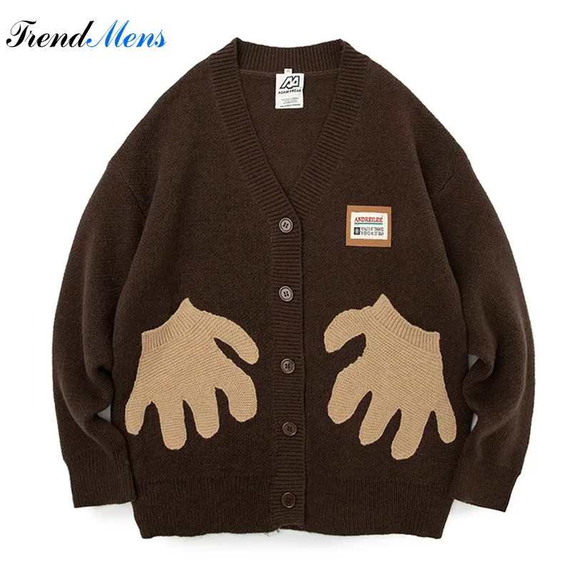 

Винтажный Мужской кардиган, повседневный модный однобортный свитер свободного кроя для пар, уличное простое пальто, весна 2023