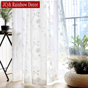 Korean White Embroidered Sheer Voile Curtains – Custom Window Drapes for Bedroom & Living Room 1