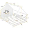 Full Size House Bed for Kids,LED Light Toddler Floor Bed with Fence and Window, Toddler Bed Frame for Girls Boys Kids 2