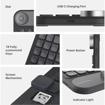 HUION Keydial Mini Wireless Keyboard Bluetooth Connectivity Keyboard with Dial, for Drawing Tablet PC MacBook Surface Pro Laptop 2