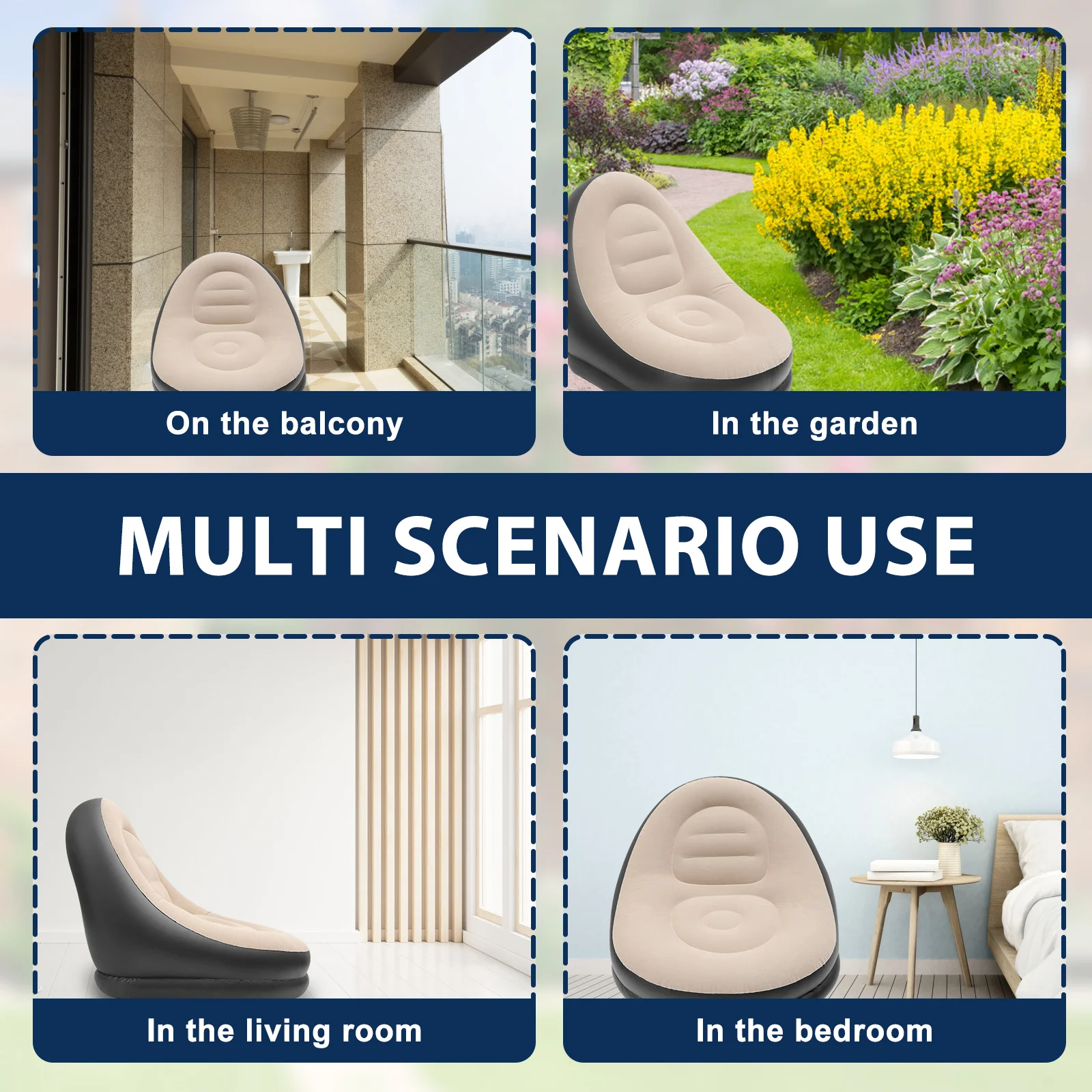 Portable Inflatable Lazy Chair PVC Air Couch Sofa with Foot Pad & Repair Patches Ergonomic Blow Up Lounger Chair for Living Room