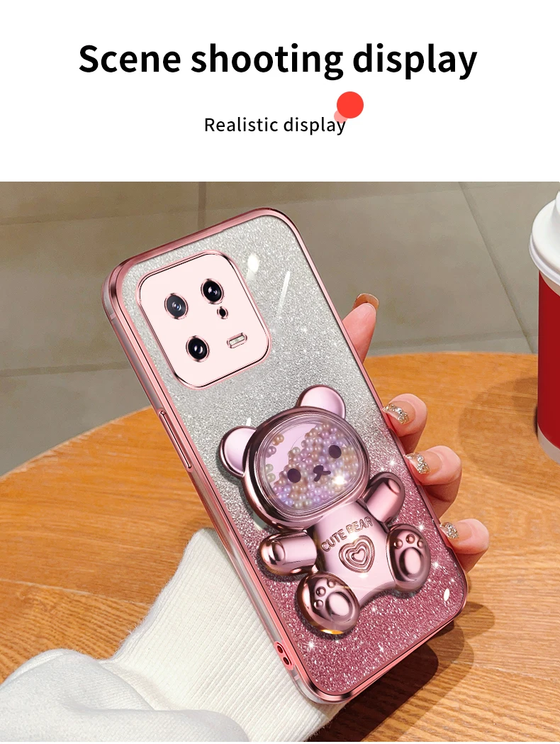 Coque de téléphone à paillettes pour Xiaomi Mi 13 Lite Pro, Mi 13, 14 Pro Lite, 13Lite, 14Pro, 13Pro, Mi 11, 12, motif ours Quicksand_voghion.com