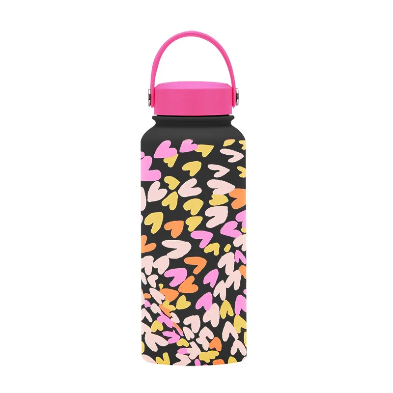 Hydro Flask Wide Mouth Insulated Bottle with Straw Lid, Flamingo, 32 oz Capacity