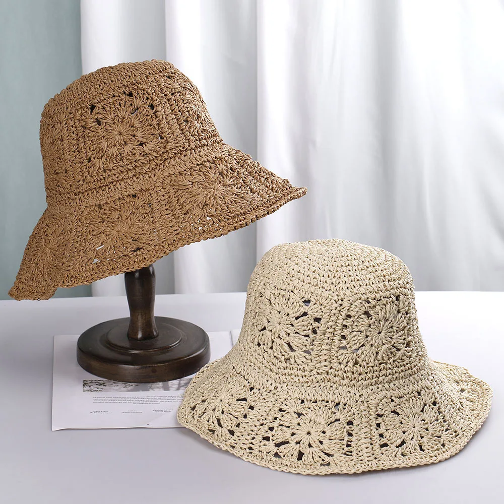 Women Sun Crochet Straw Handmade Floral 