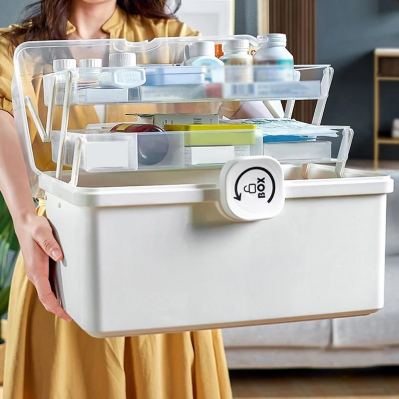 Boîte médicale de premiers soins en plastique Grande boîte de rangement  pour pharmacie organisateur pharmacie