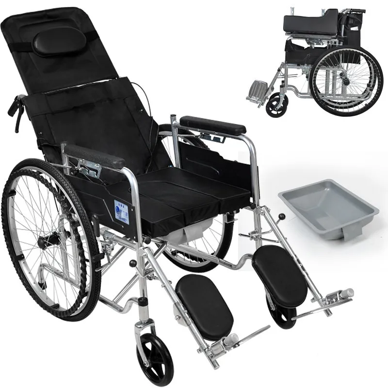 Double Brake Lightweight Disabled Lying Completely Wheelchair Foldable Multi-Functional Portable Trolley Walker For The Elderly