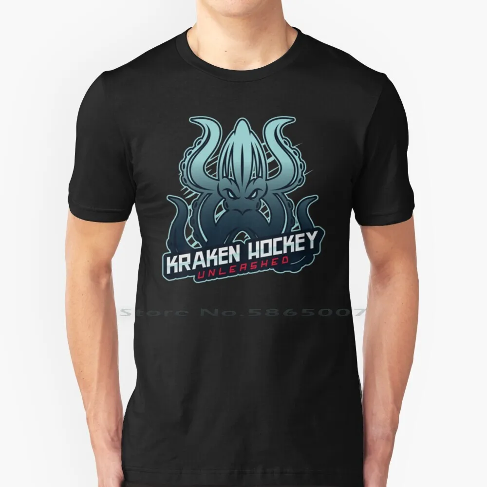 Kraken Hockey Lounds Logo T Shirt 100% Cotone Kraken Hockey Fan Hockey Life Space Needle Krakhead Blue Black Hockey Kraken