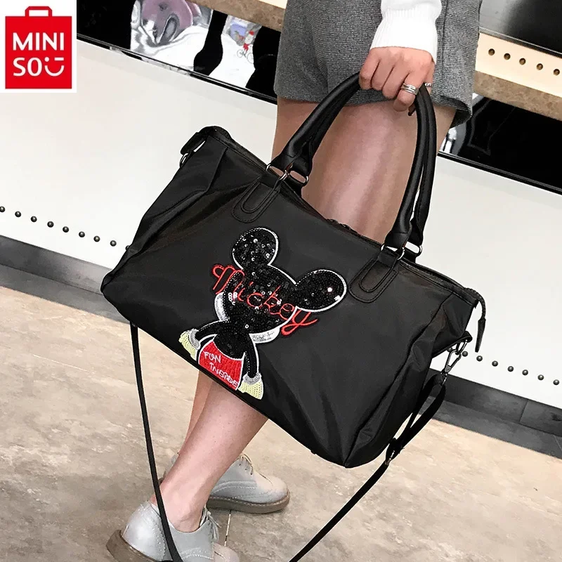 MINISO Disney Fashion Sequin Portable Luggage Bag Student High Quality Large Capacity Sports Fitness Yoga Handbag
