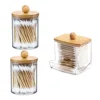 3pcs Swabs Holder Bathroom Container, Storage Box Cotton Ball/Swabs Dispenser, Apothecary Jar Organizer for Storage Wood Lids 2