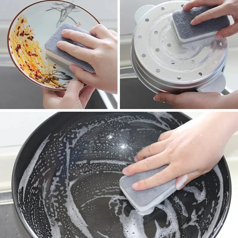 5/10Pcs Home Double-sided Sponge Wipe Gray Dirt-resistant Scouring Pad Kitchen Stain Sponge Wipe Professional Cleaning Supplies