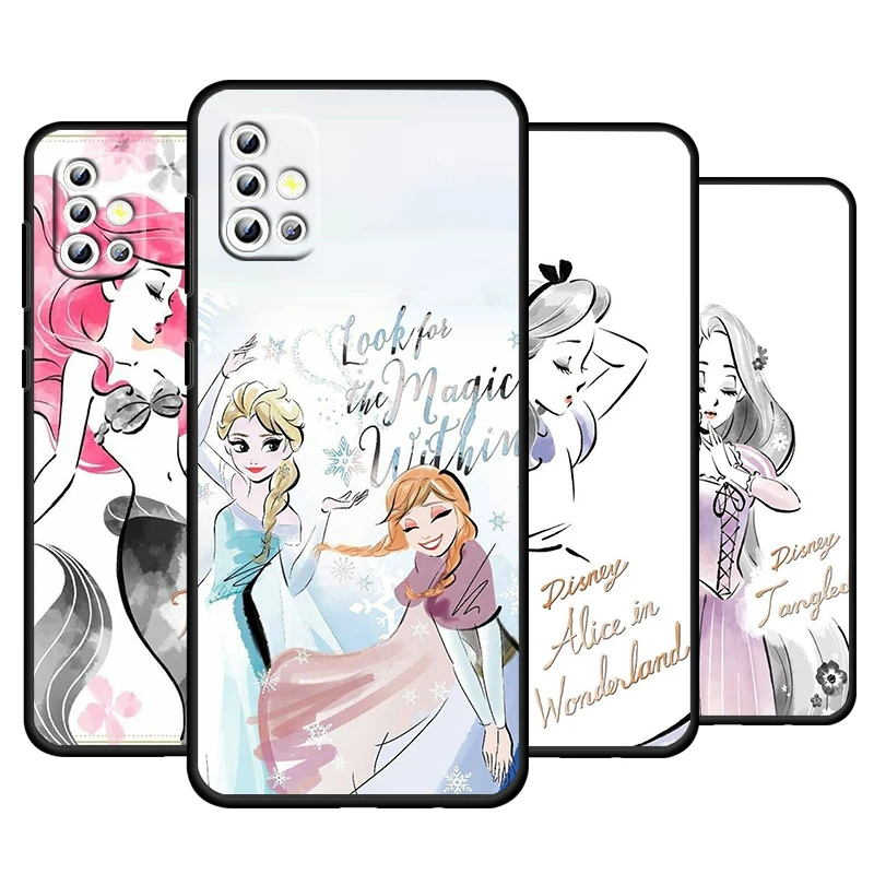 

Disney Princess Cartoon Phone Case For Samsung Galaxy A73 A52S A72 A71 A52 A51 A22 A12 A32 A21S 4G 5G Soft Black Cover Fundas