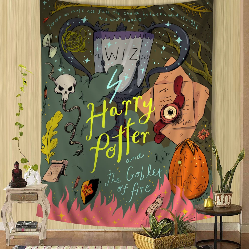 thumbnail image 1 of Tapiz de pared grande con estampado de paisaje de Harry Potter y la varita mágica, alfombra de pared hippie con tarot para colgar en la pared, decoración del hogar para dormitorio, 1 of 4