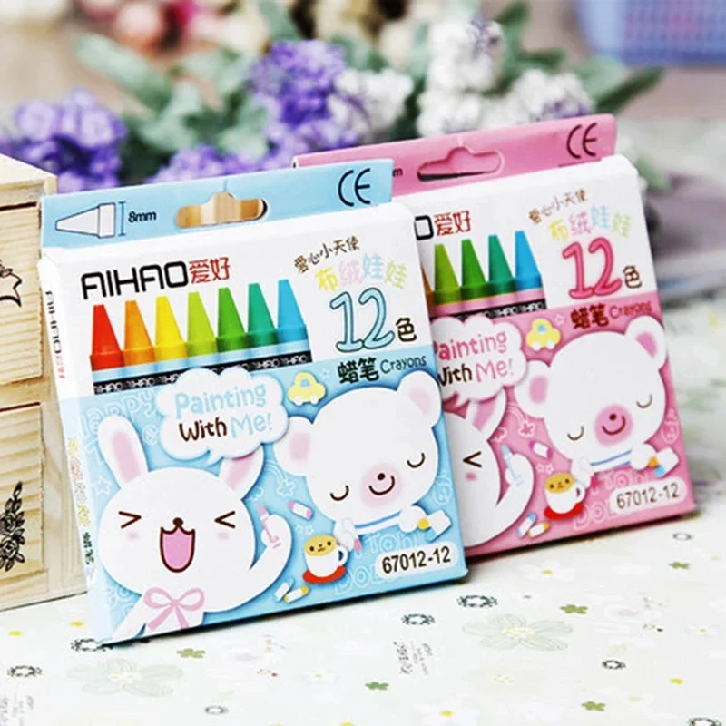 Crayons 1Box Creative Cartoon 8/12 Colors Drawing Non-Toxic Oil Pastels Kids Student Pastel Pencils Art Supplies Stationery Gift