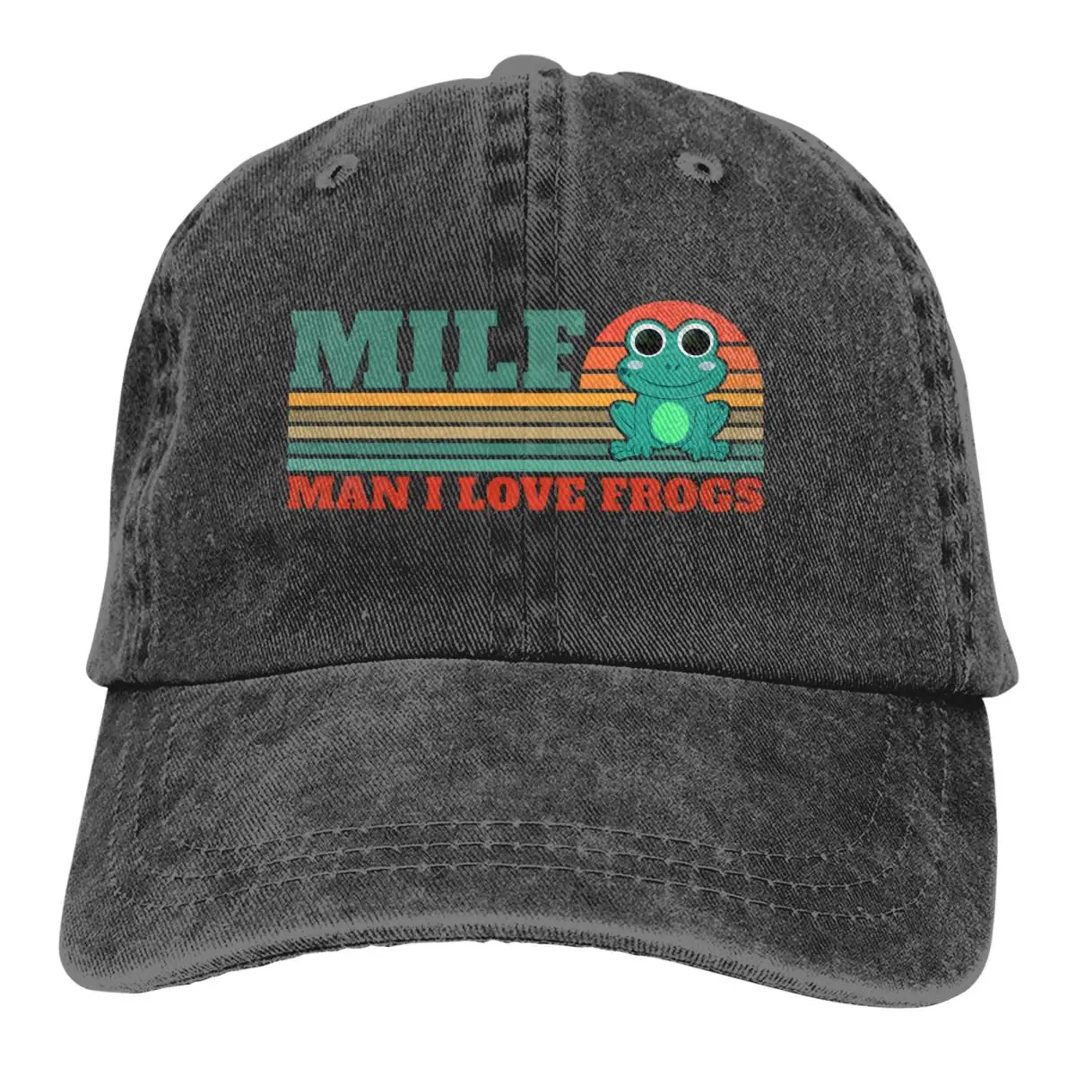 

Washed Men's Baseball Cap Man I Love Frogs Stripe Trucker Snapback Caps Dad Hat MILF MEME ART Golf Hats
