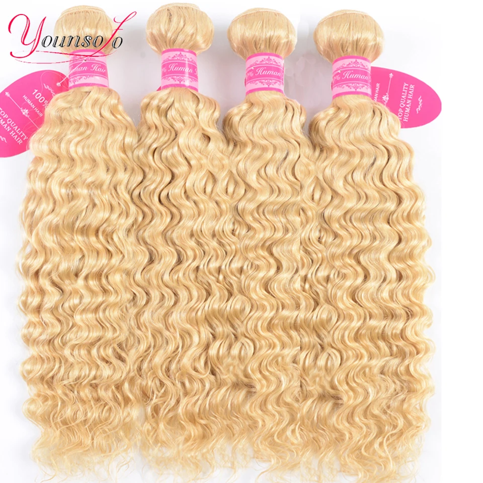 Blonde Deep Wave Bundles Brazilian Virgin Human Hair 613 Curly Blonde Hair Extension 4 Pcs Deep Wave Bundle For Black Woman Deal