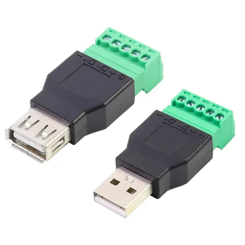 Universal USB 2.0 Type Connector with 5 Pin Screw Terminal - Solderless Male & Female Plug Socket