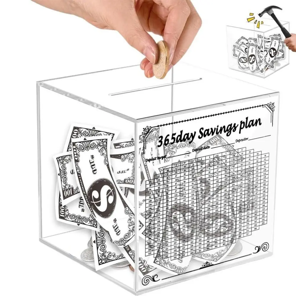 10k Cash Money Saving Box Acrylic Unbreakable Savings Challenge Smash Box Transparent Must Break To Open Money Bank for Adults