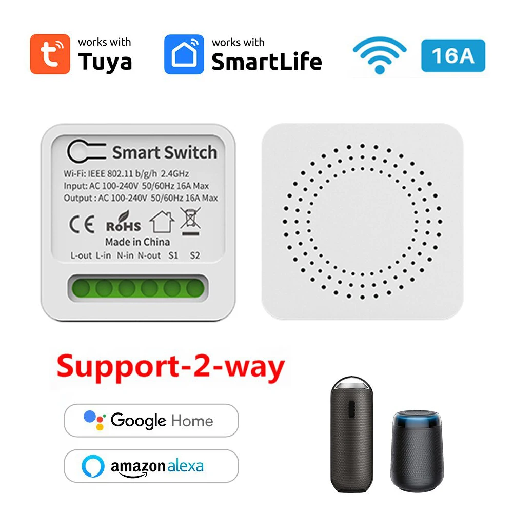 16A Tuya smart switch WiFi Switch Support 2-Way DIY Switches Mini Smart Breaker Life Control Support Alexa Google Alice