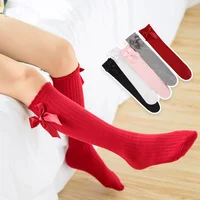 3-12Y Kid Girls Bow Knee High Long Socks Solid Color Medium Tube Socks Soft Cotton Princess Socks Spring Autumn Children Socking 1