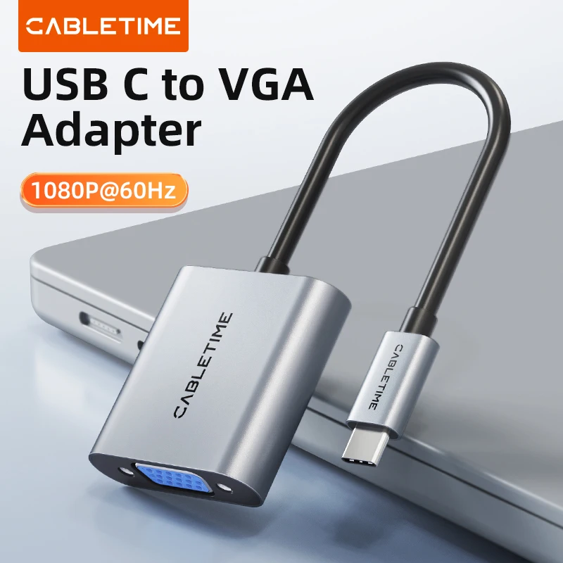 CABLETIME USB C to VGA Adapter HD 1080p 60Hz Type C To VGA Female Converter Adapter for Tablet laptop PC TV to