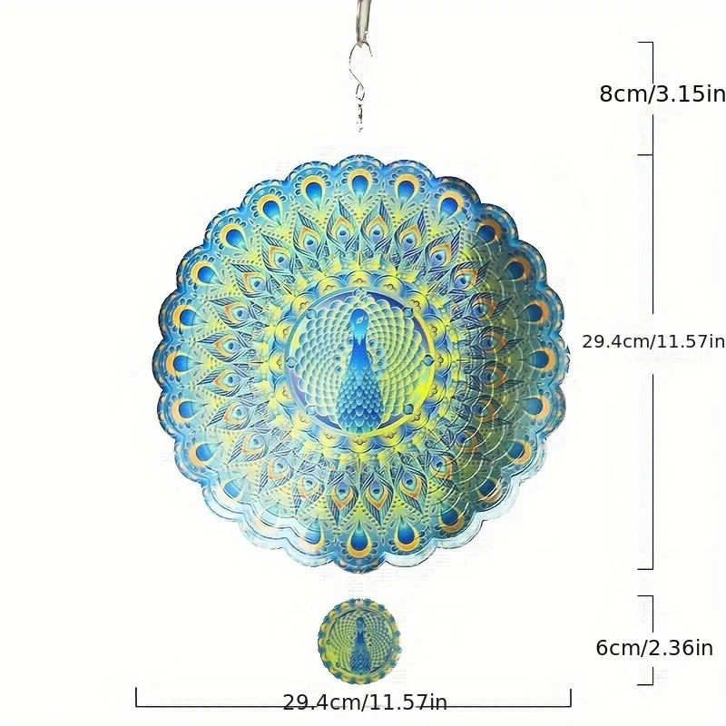 3D Peacock Wind Chime Colorful Stainless Steel Wind Spinner Outdoor Yard And Garden Decor Metal Spinner With Hanging Hook 1pc
