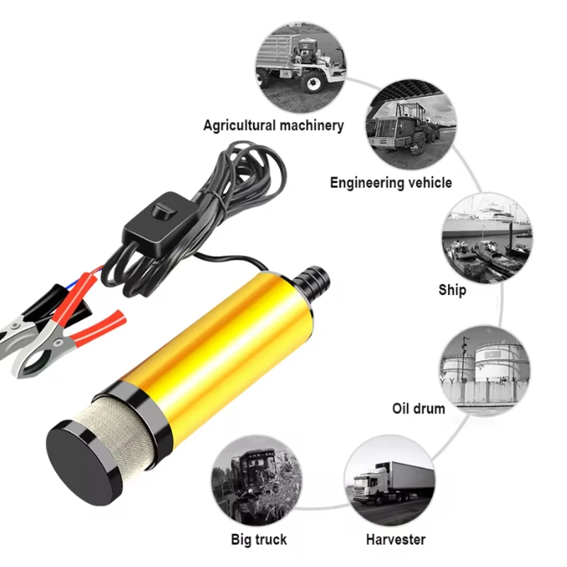 Submersible Pump 38/51MM Electric Car Oil Pump 12V For Pumping Diesel Oil Water Fuel Transfer 12L/min Aluminum Alloy Shell