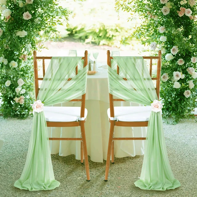 16 pièces 17x250cm ceintures de chaise en mousseline de soie 8 ensemble ceinture housses de chaise de mariage ruban rose vert sauge décor de chaise d'allée de fête de mariage 2