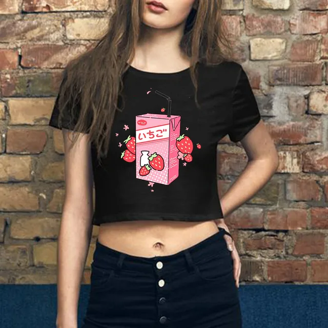T Shirt Cute Milk Pattern Crop Tops 
