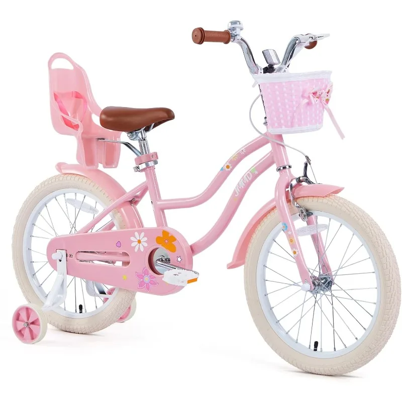 

Girls Bike Ages 4-12 Years Old, Kids Bike for Toddlers with Basket & Training Wheels, 16 Inch Kids Bicycle with Handbrake