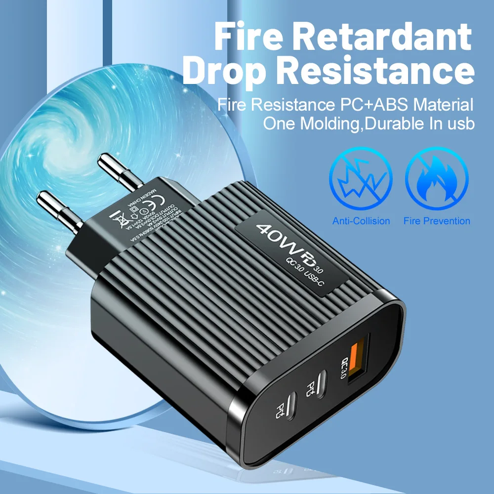 Typ C 40w Fast Block Dual PD Ladegerät Tragbare USB Ladestation Elektronisches Zubehör für_voghion.com