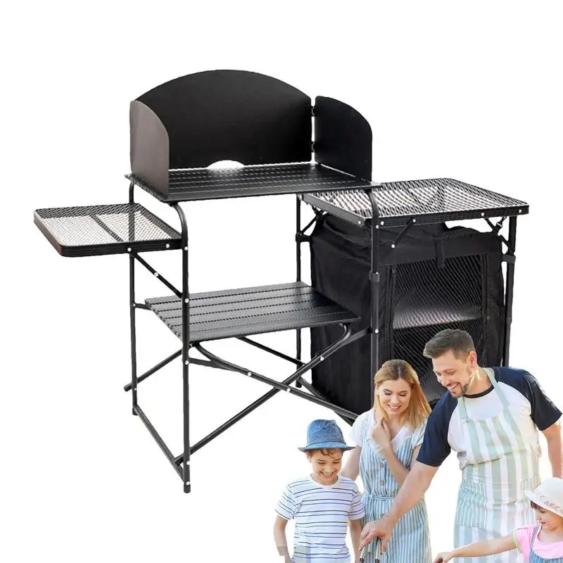 

Camping Kitchen Station Folding Camping Aluminum Alloy With Weatherboard Multifunctional For BBQ Beach Hiking Camping Fishing