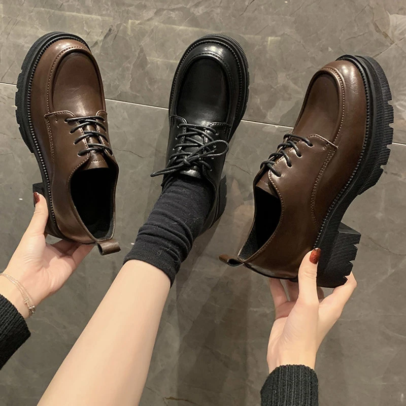 Oxford Women Shoes Sewing Lace Up Leather Casual Shoes Black Woman Platform  Shoes Ladies Shoes Zapatos Mujer Spring Autumn|Women's Pumps| - AliExpress