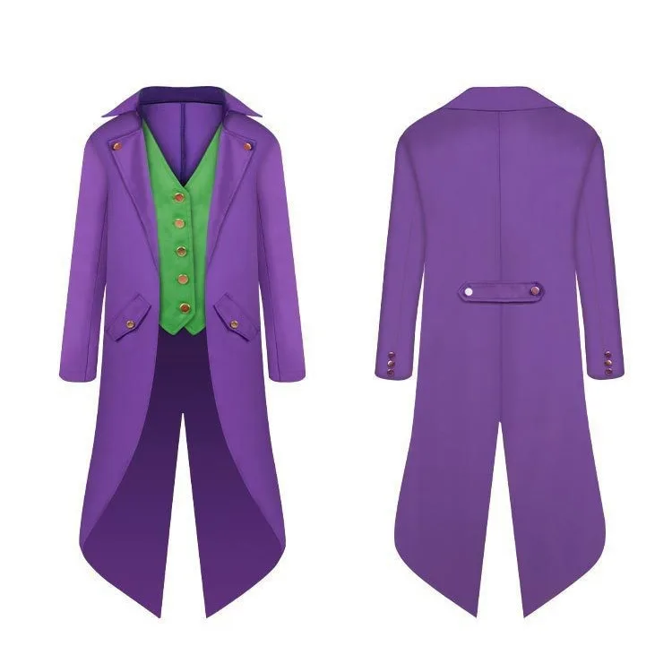 Adult Kids Clown Cosplay Costume Medieval Long Coat Joker Outfits Fantasy Tuxedo Jacket Vest Halloween Carnival Party Uniform cosplay costume